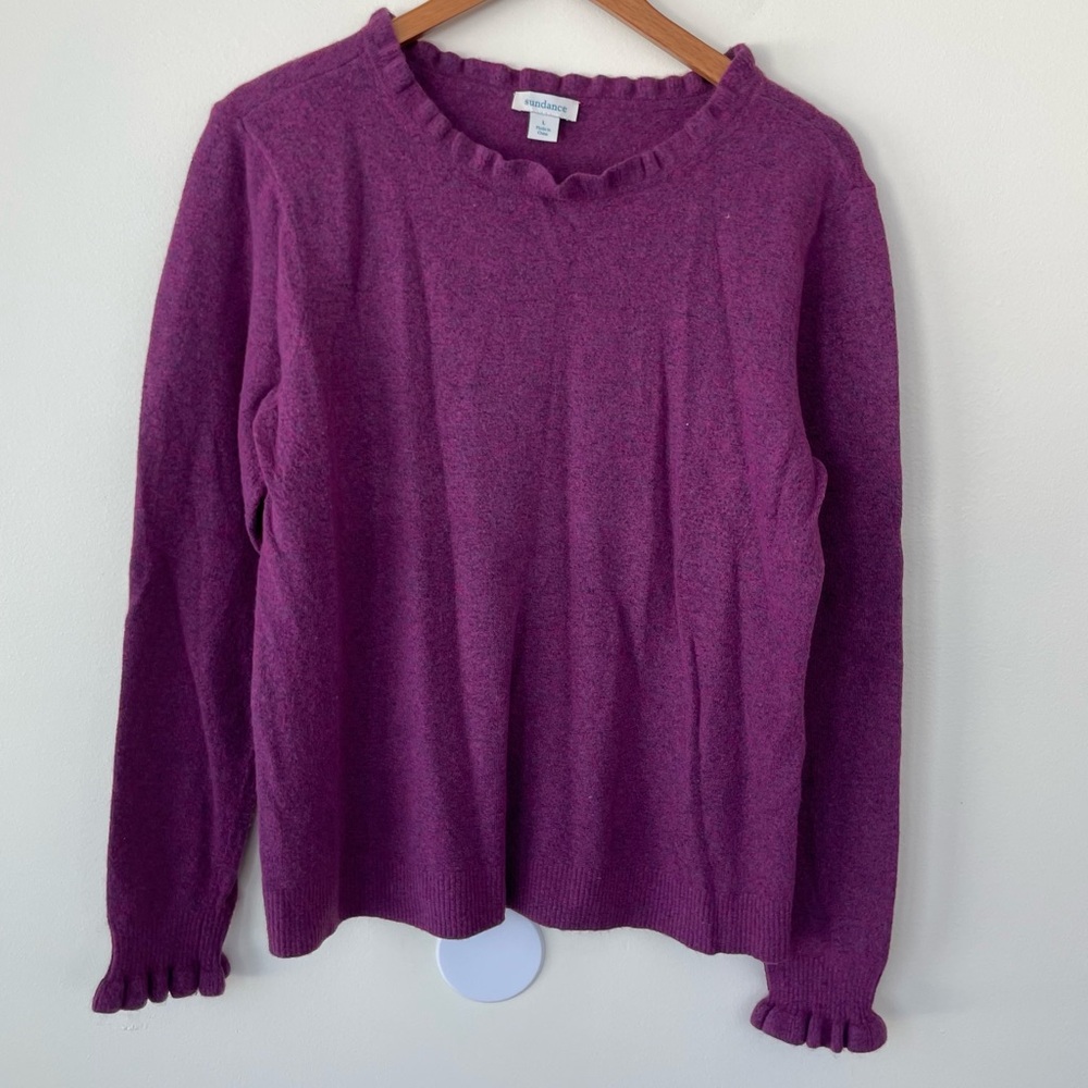 Sundance Aileen Ruffle Sweater Cashmere & Wool Blend L Large Purple - Picture 2 of 9